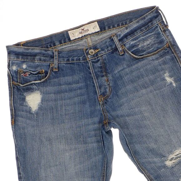 Hollister Cropped Jeans Size 5 Juniors Button Fly Distress Cotton Measure 31x24 - Picture 3 of 10